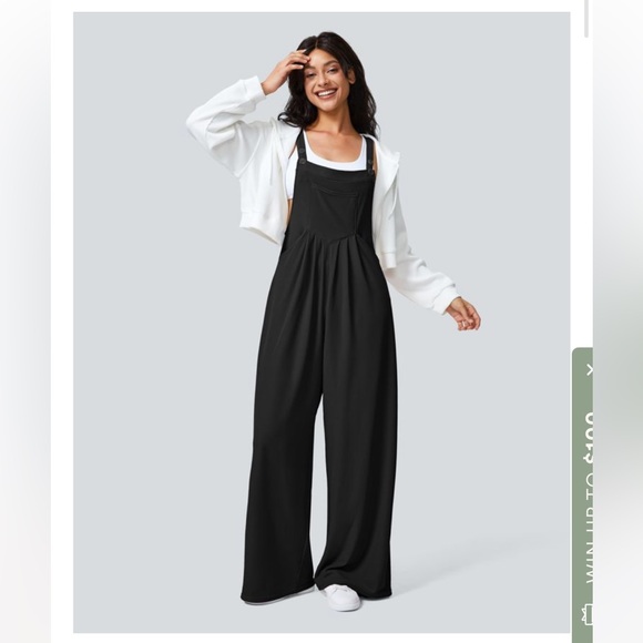 HALARA Pants - HALARA Black Wide-Leg Bib Jumpsuit with Adjustable Straps
